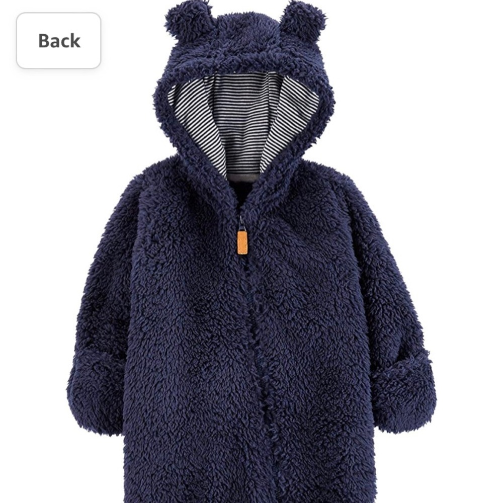 Carters baby boy parm blue Sherpa bear suit winter warm zip up bodysuit